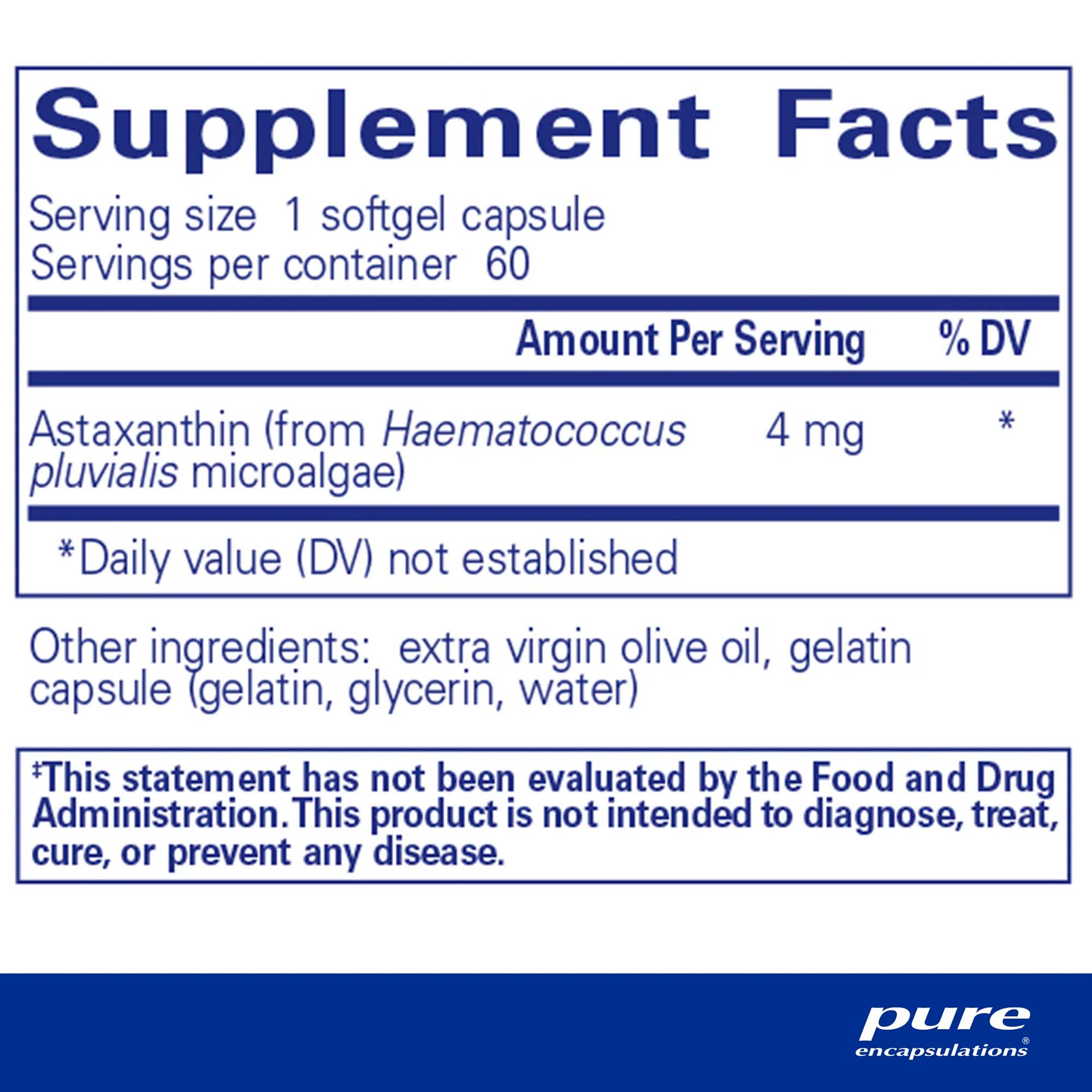 Pure Encapsulations, Astaxanthin, 4 mg, 60 Softgels