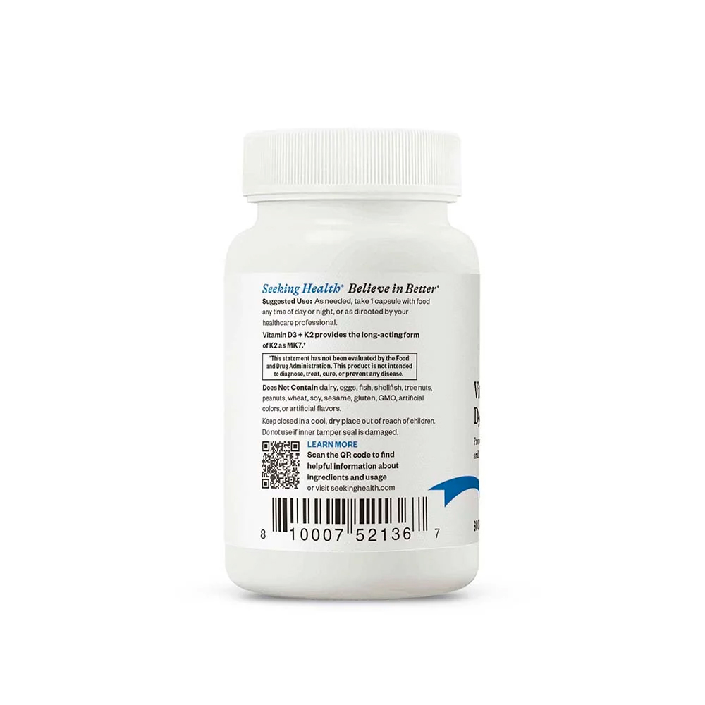 Seeking Health, Vitamin D3 + K2, 125 mcg (5,000 IU), 100 mcg, 60 Caps