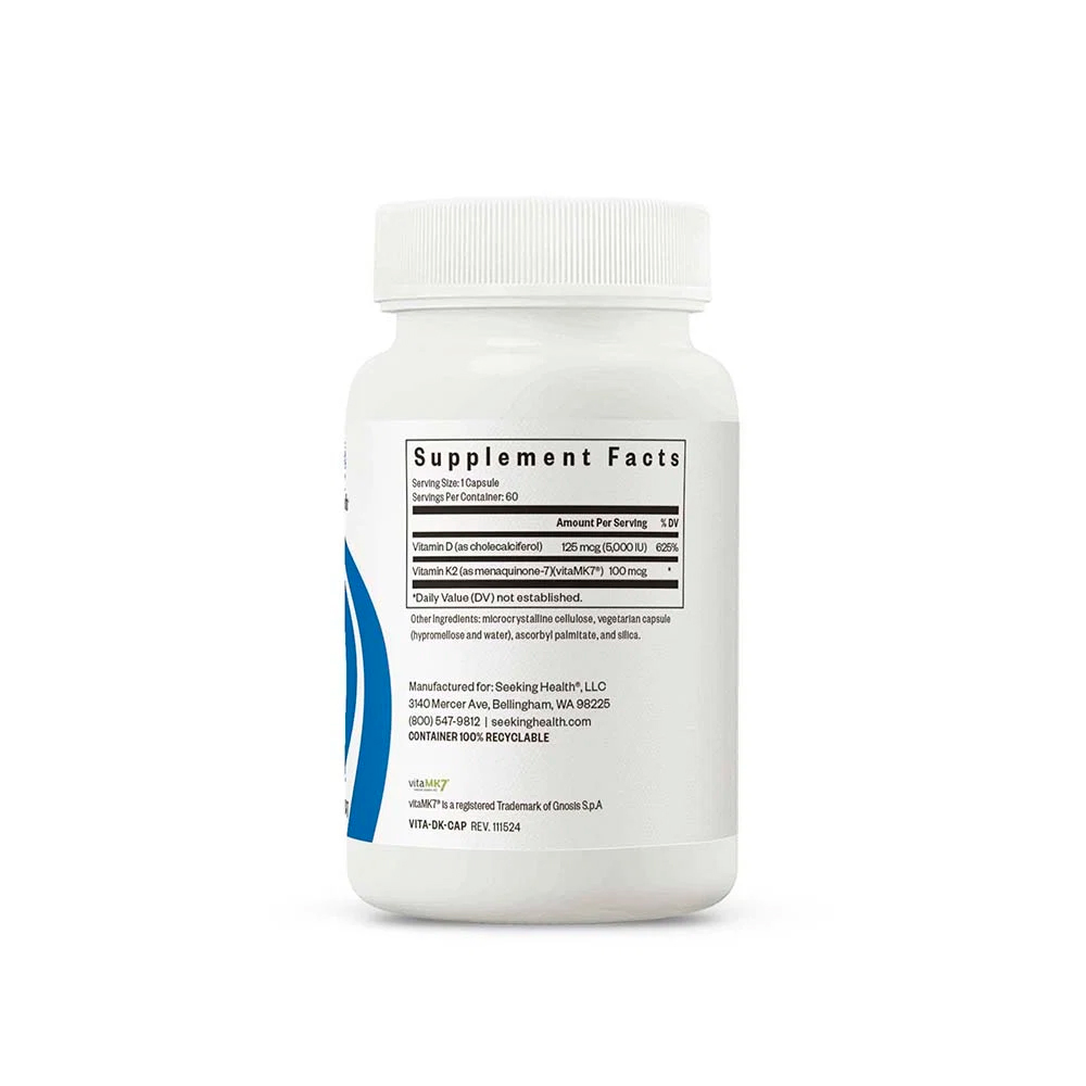 Seeking Health, Vitamin D3 + K2, 125 mcg (5,000 IU), 100 mcg, 60 Caps