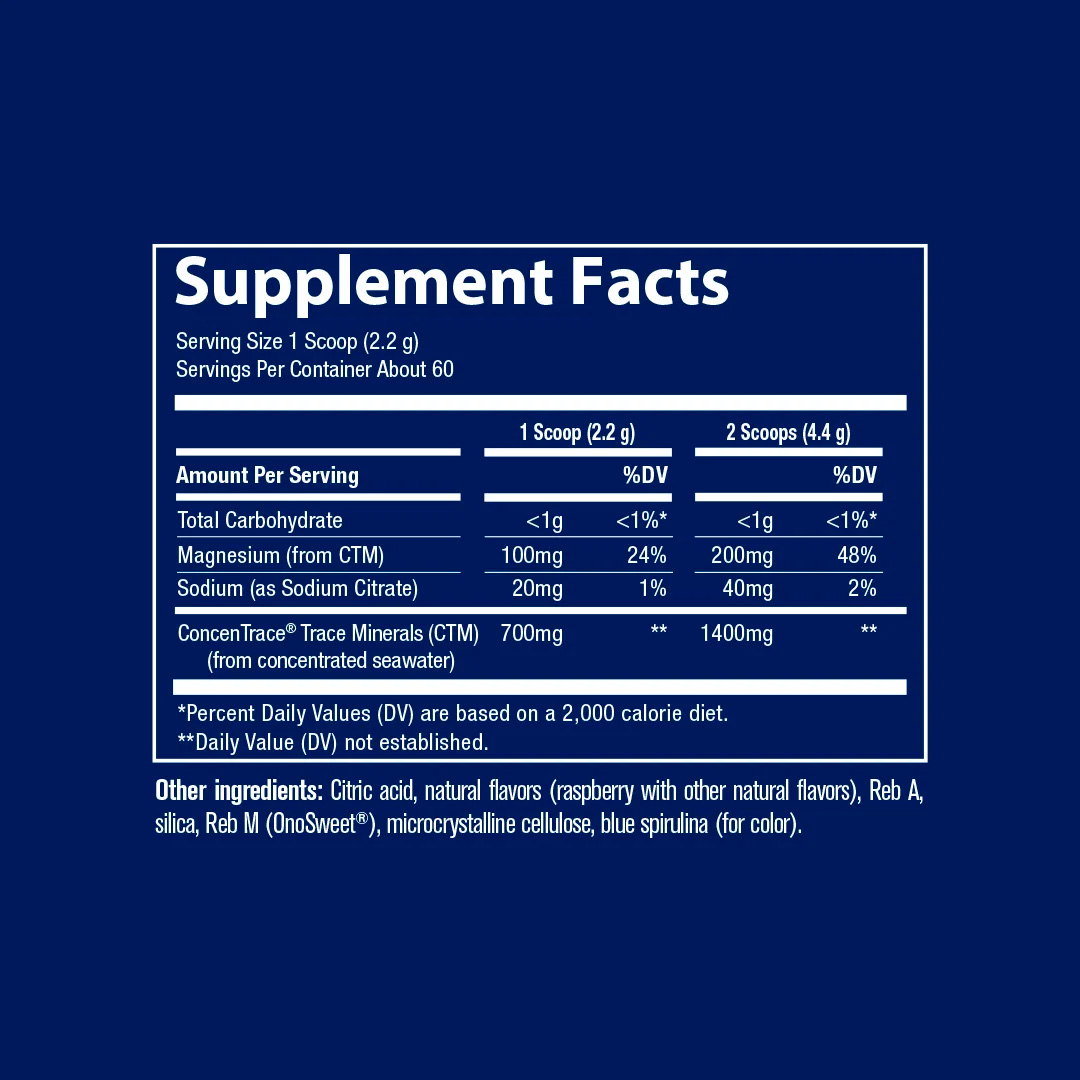 Trace Minerals, ConcenTrace Daily Mineral Powder, Blue Raspberry, 700 mg, 4.65 oz
