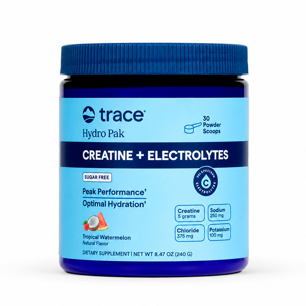 Trace Minerals, Hydro Pak Creatine + Electrolytes, Tropical Watermelon, 5 g, 8.47 oz