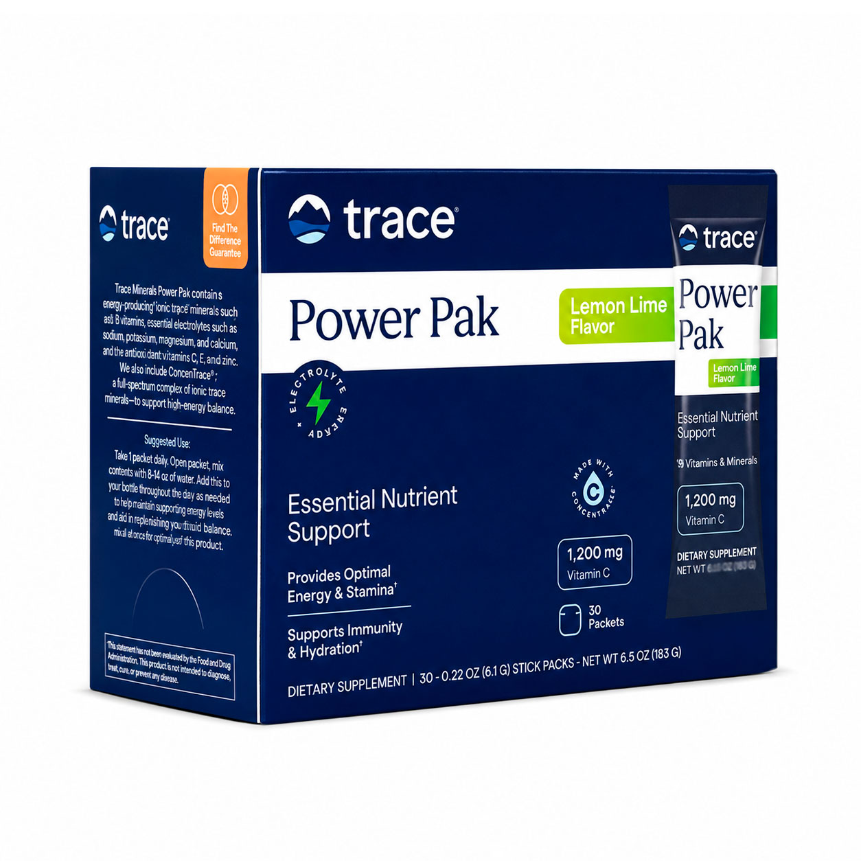 Trace Minerals, Power Pak Electrolytes Powder , Lemon Lime, Vitamin C 1200 mg, 30 ct Trace Minerals, Power Pak Electrolytes Powder , Lemon Lime, Vitamin C 1200 mg, 30 ct
