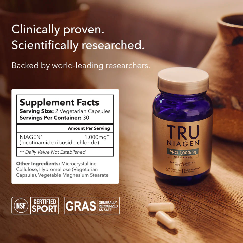 Tru Niagen, Niagen Pro NR, 1000 mg, 60 Vegicaps