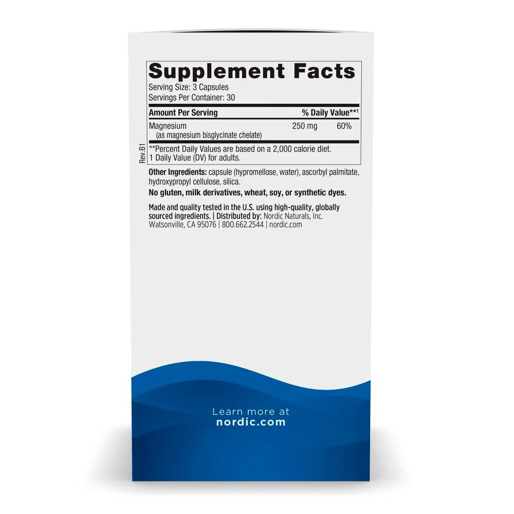 Nordic Naturals, Magnesium Glycinate, 250 mg, 90 Caps