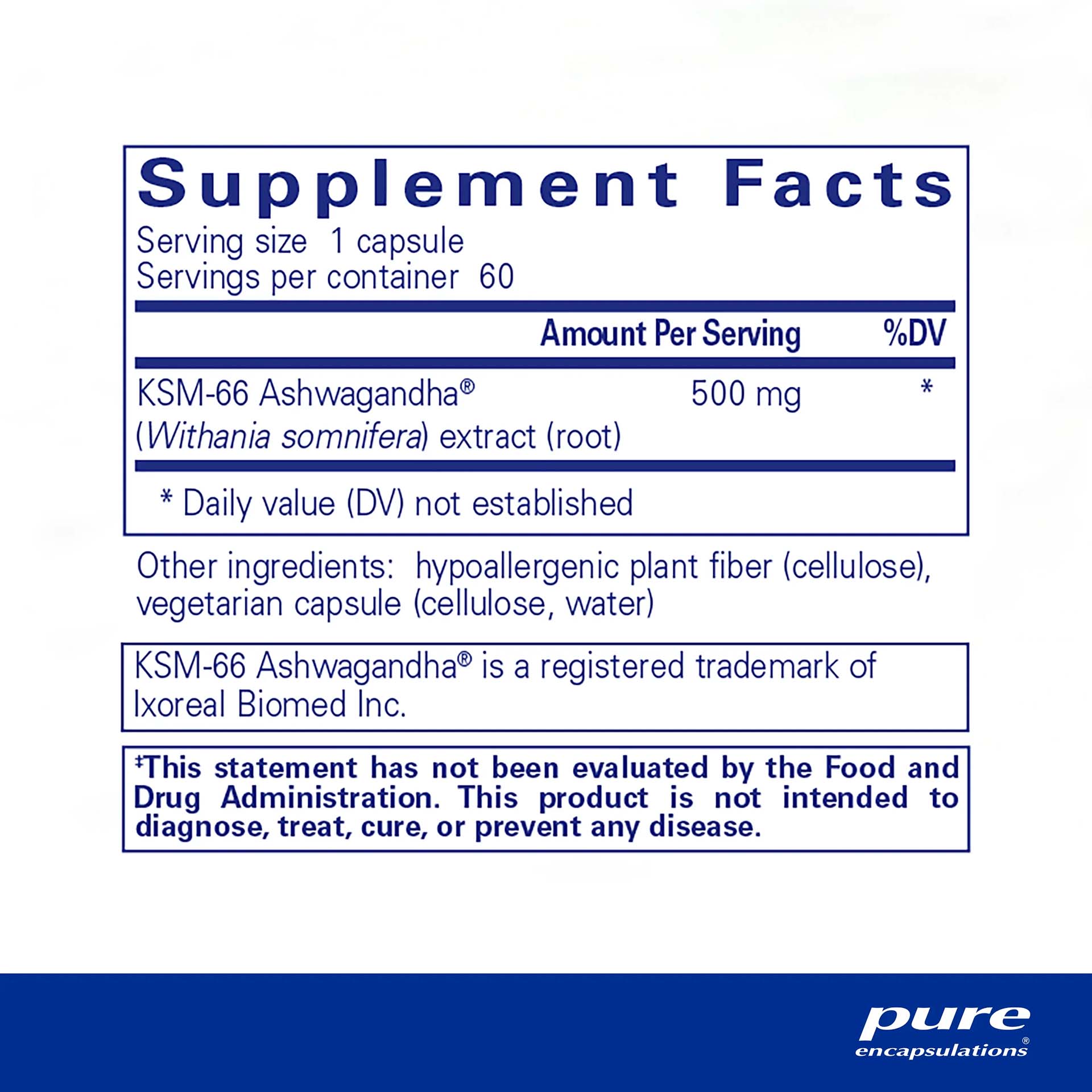 Pure Encapsulations, Ashwagandha, 500 mg, 60 Caps