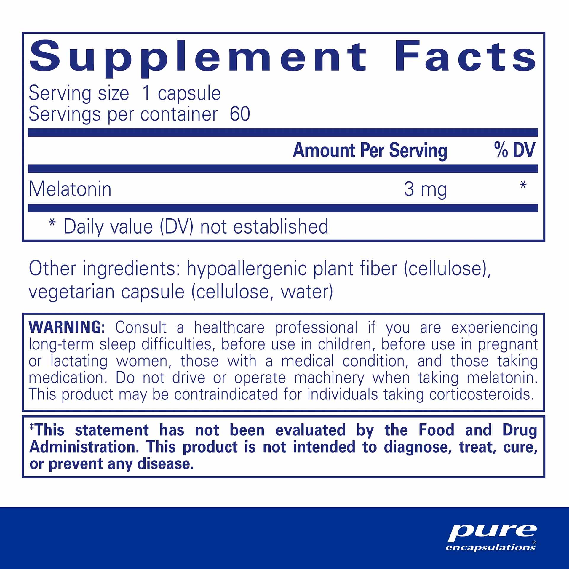 Pure Encapsulations, Melatonin, 3 mg, 60 Caps