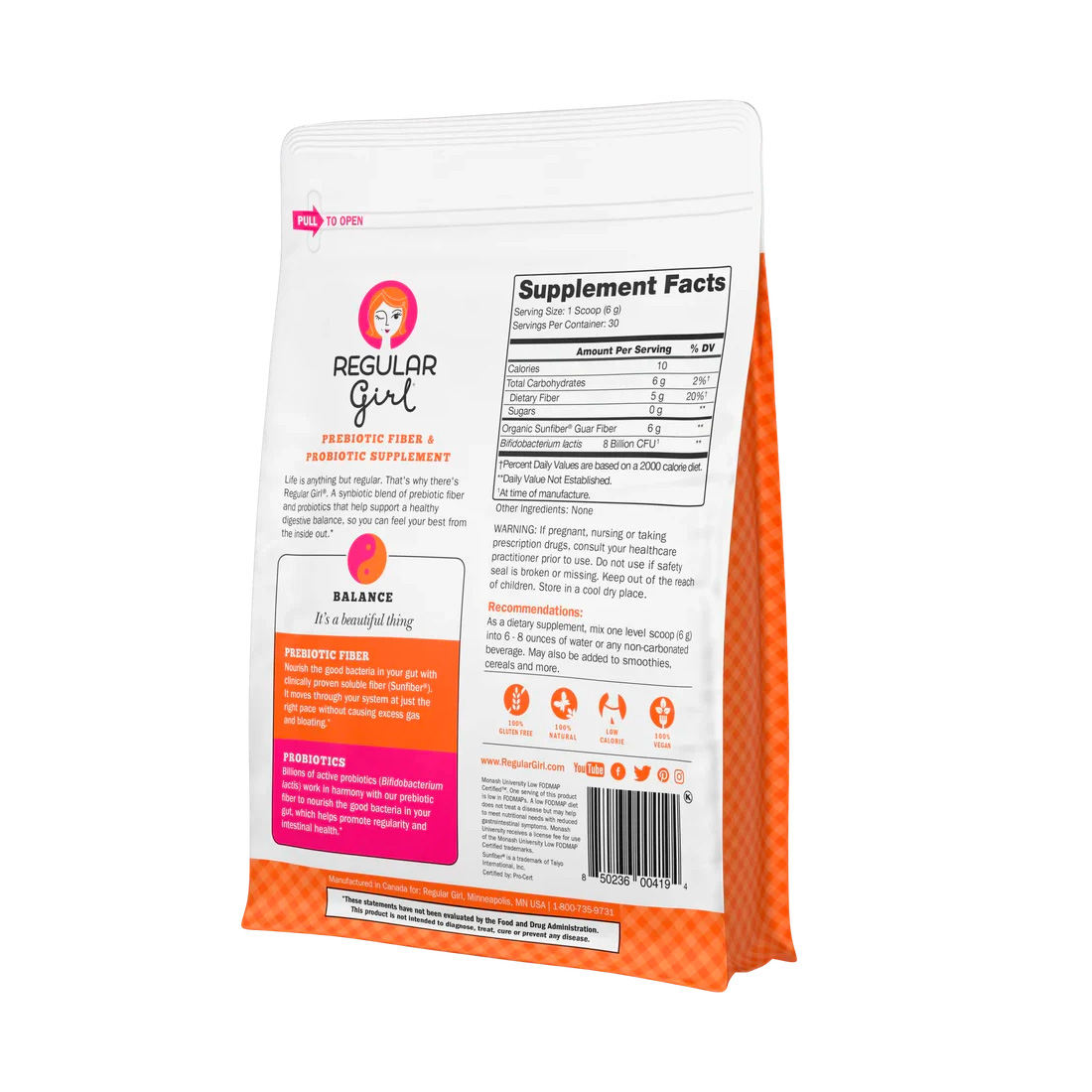 Regular Girl, Prebiotic Fiber & Probiotic Powder, 6 g, 6.35 oz