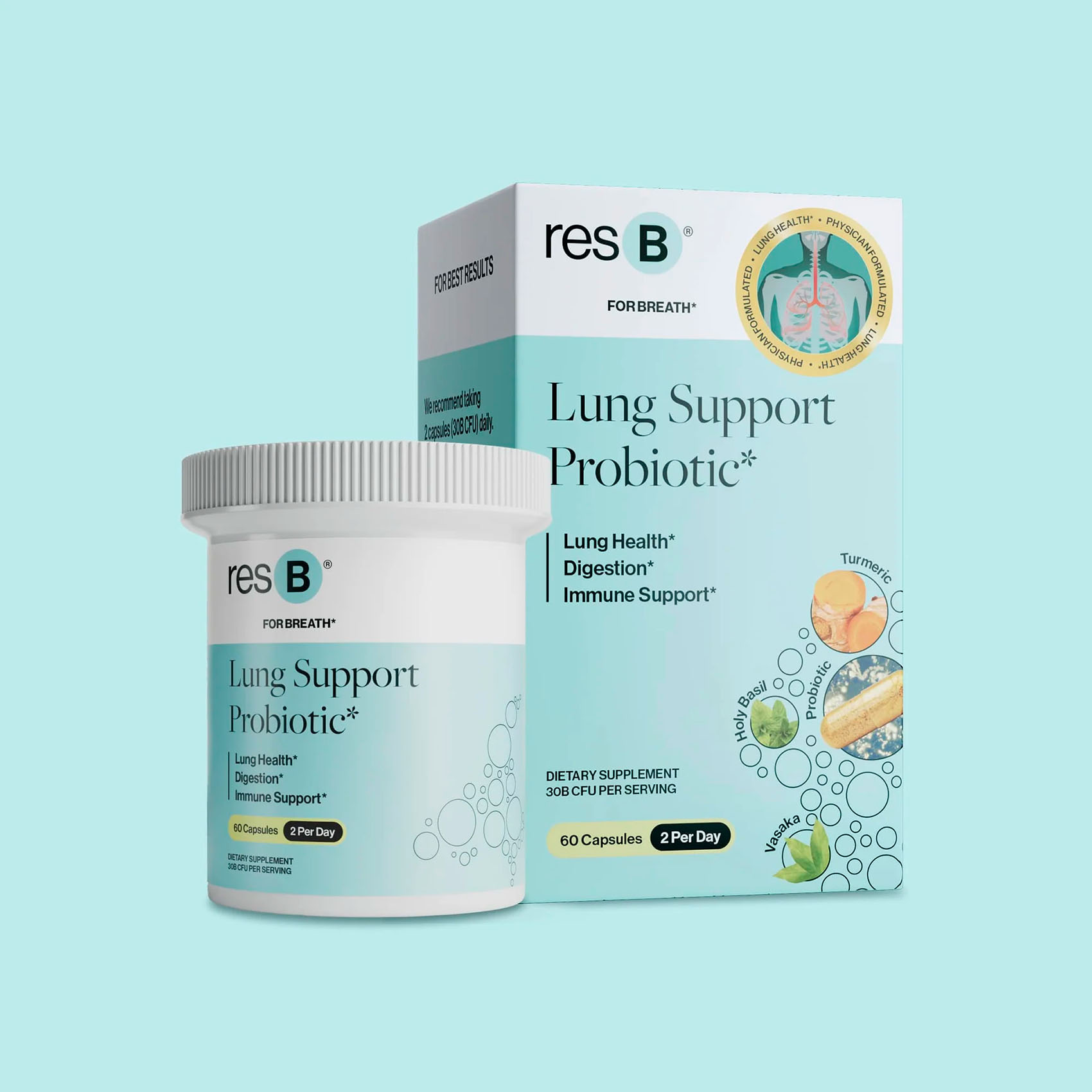 ResBiotic, resB Lung Support Probiotic, 30B CPU, 60 Vegicaps
