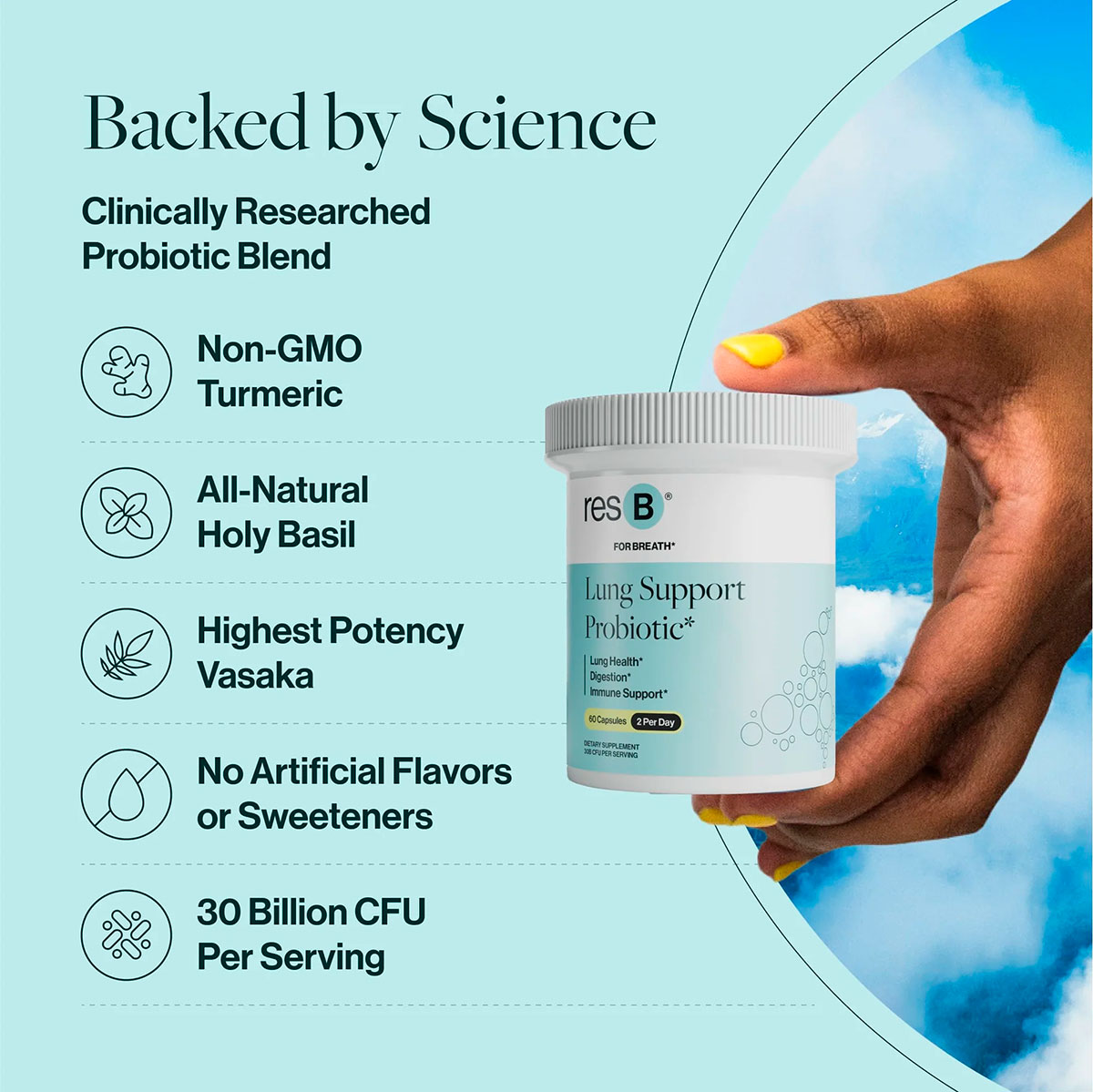 ResBiotic, resB Lung Support Probiotic, 30B CPU, 60 Vegicaps