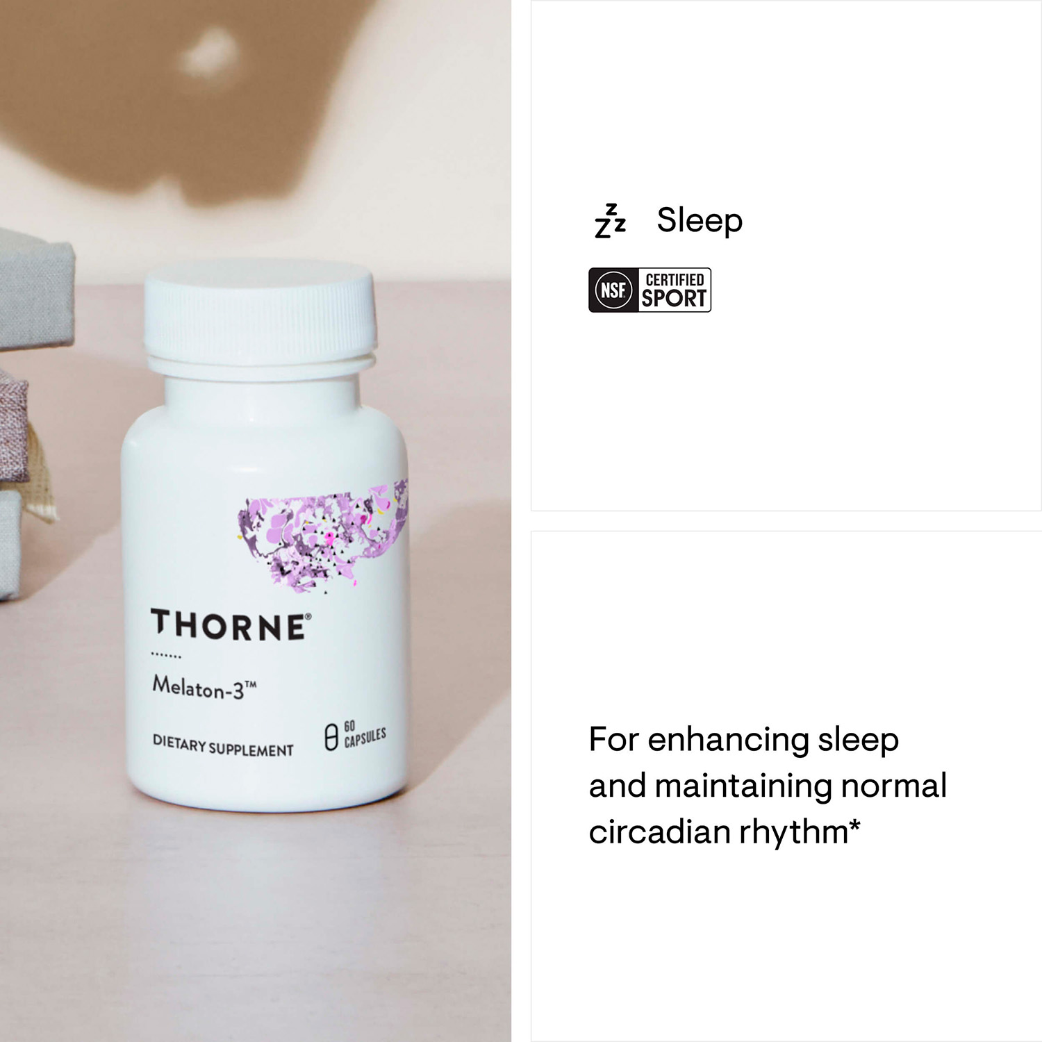 Thorne, Melaton-3 Melatonin, 3 mg, 60 Caps
