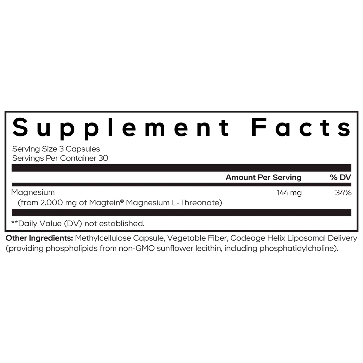 Codeage, Magtein Liposomal Magnesium L-Threonate, 144 mg, 90 Vegicaps