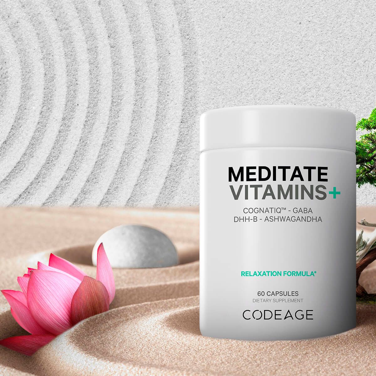 Codeage, Meditate Vitamins with CognatiQ, GABA & Ashwagandha, 60 Vegicaps